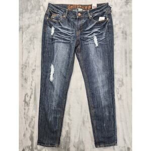 NEW Dollhouse Mid Rise Distressed Ankle Skinny Jeans Size 13 Dark Wash Studded